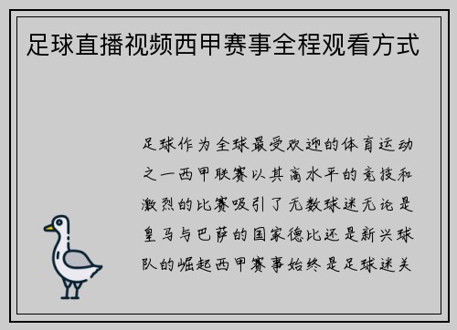 足球直播视频西甲赛事全程观看方式