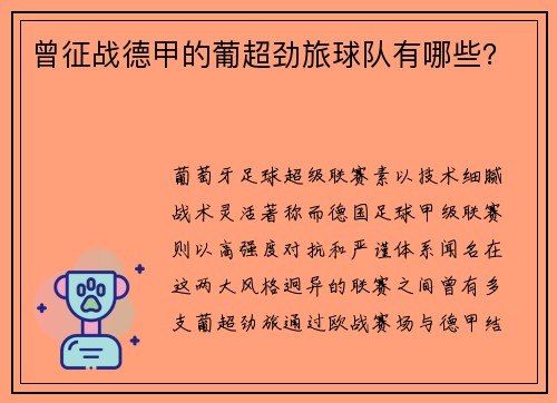 曾征战德甲的葡超劲旅球队有哪些？